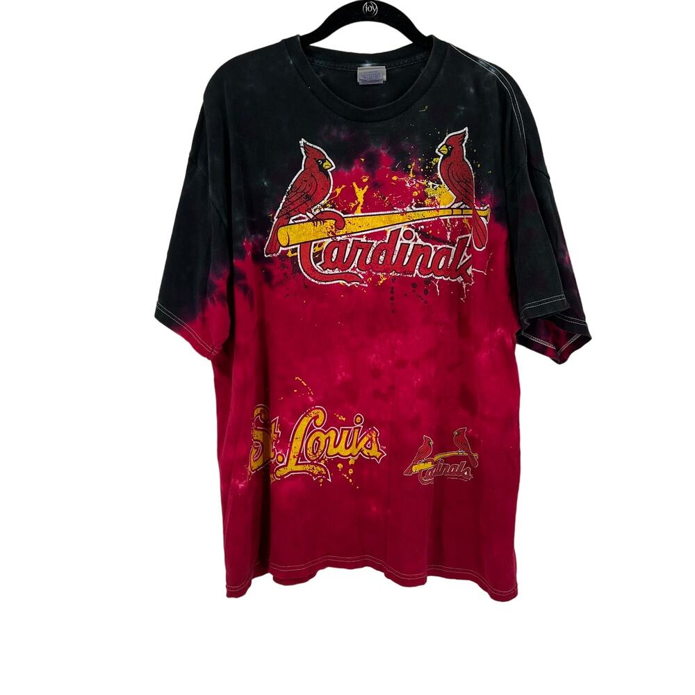 Vintage MLB St. Louis Cardinals Black Red TieDye Tshirt Crew‎ Neck Adult 2XL